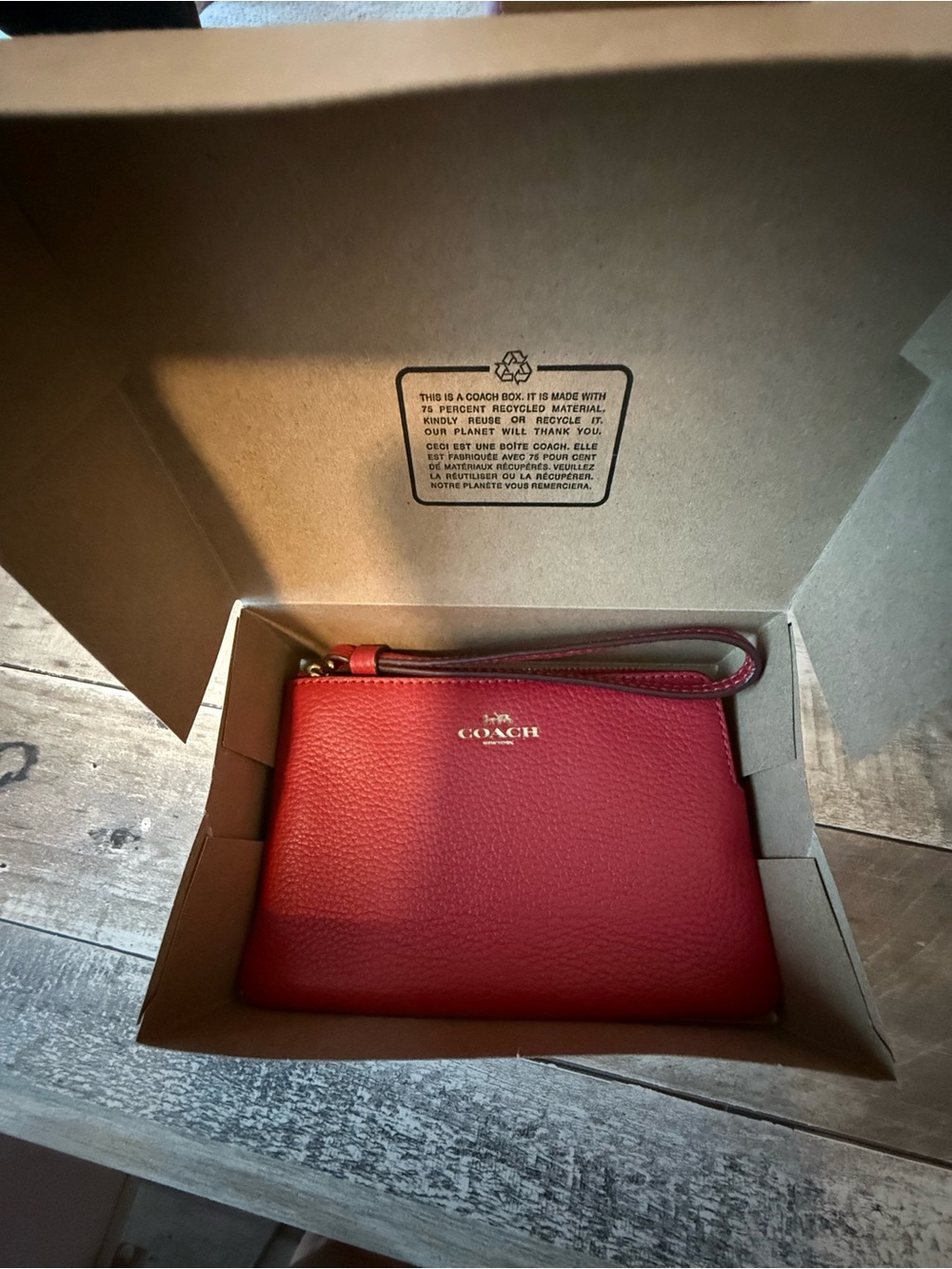 Brand New Coach Red Leather Zip Wristlet with Gold Logo
